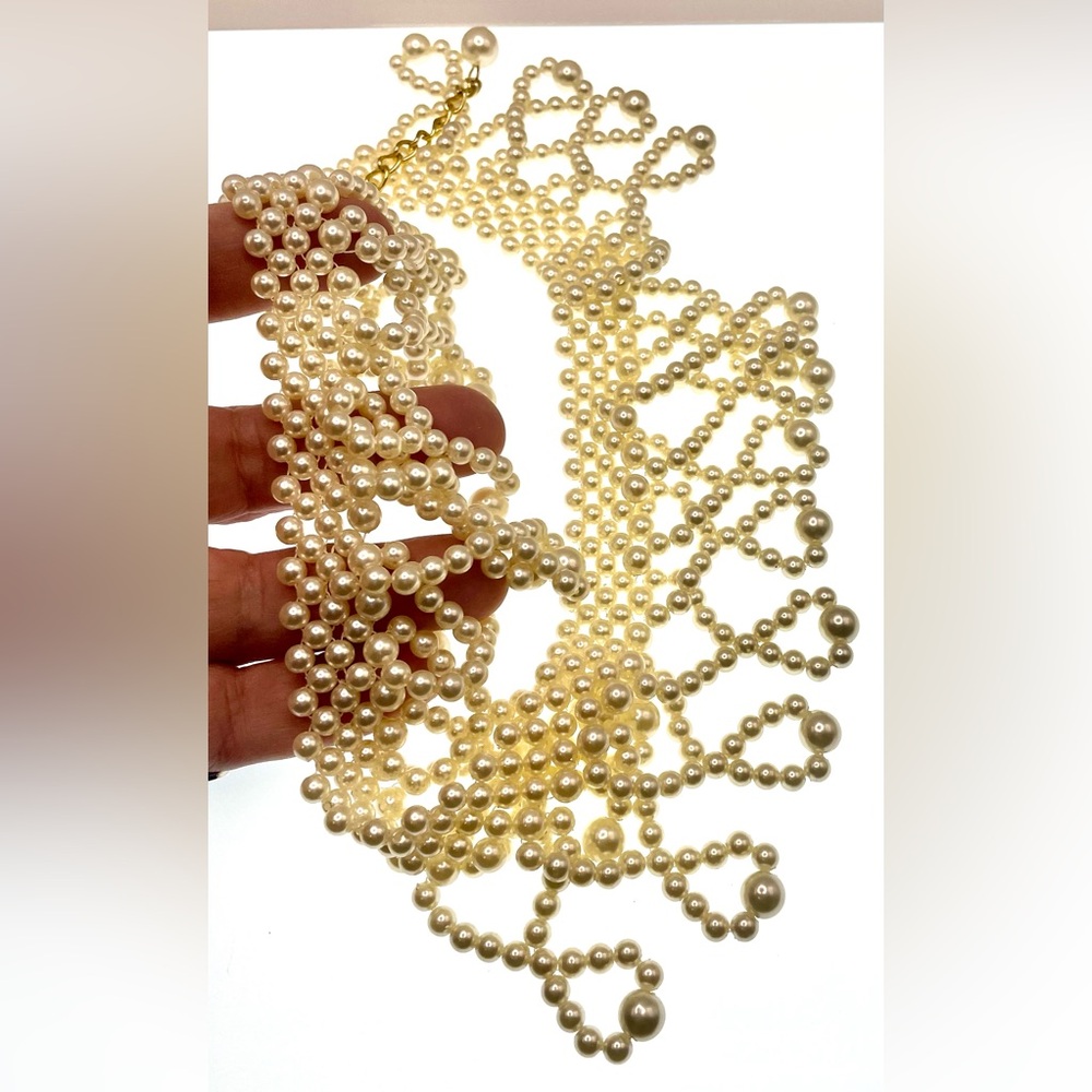 Beautiful Beaded Peter Pan Collar Necklace Choker Cream Faux Pearls - Picture 2 of 5